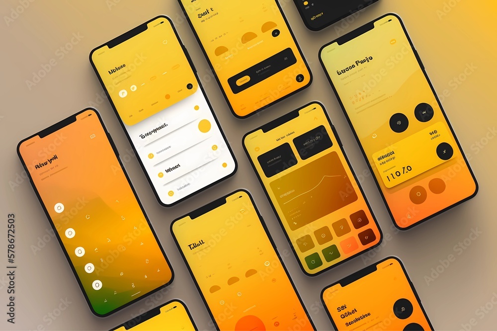 Modern yellow user interface design template. Colorful mobile phone screen mock-up for application interface. Aesthetic conceptual design.