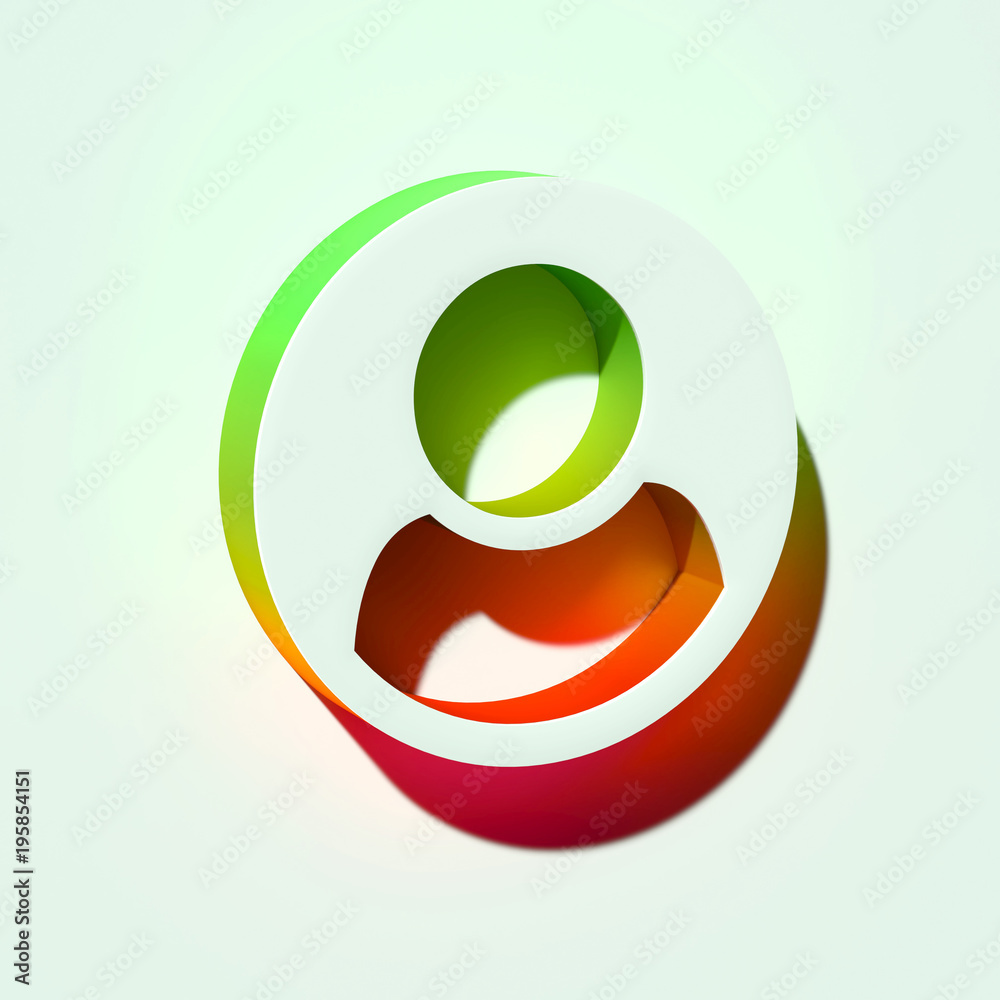 White User in Circle Icon. 3D Illustration of White Account, Circle, Profile, User Icons With Orange and Green Gradient Shadows.